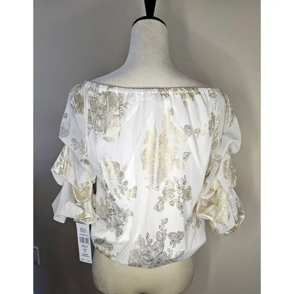 MSK Metallic Lantern-Sleeve Off-The-Shoulder Top Size PL Blouse Fancy Wedding - Picture 5 of 10